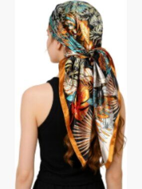 Large 35" Square Silk-Like Satin Scarf for Hair Wrapping & Sleeping